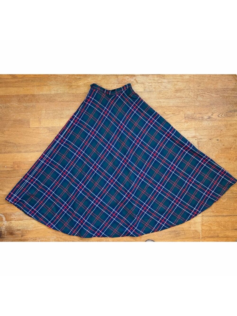 Vintage Tartan Plaid Maxi Skirt Size XS 24" Waist Washable Acrylic/Wool England